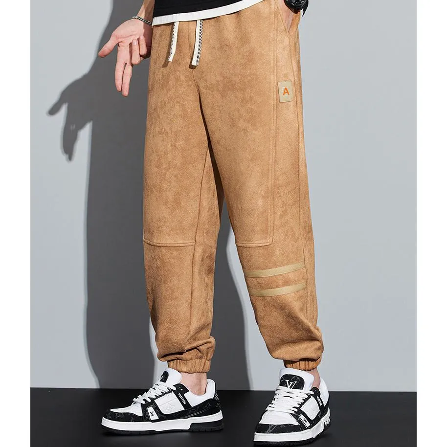 Tapered Suede Elastic Waist Versatile Sweatpant