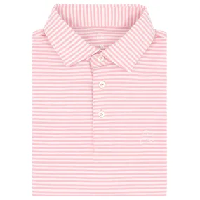 The Birdie Stripe | Performance Polo | The Birdie Stripe - Flamingo Pink/White