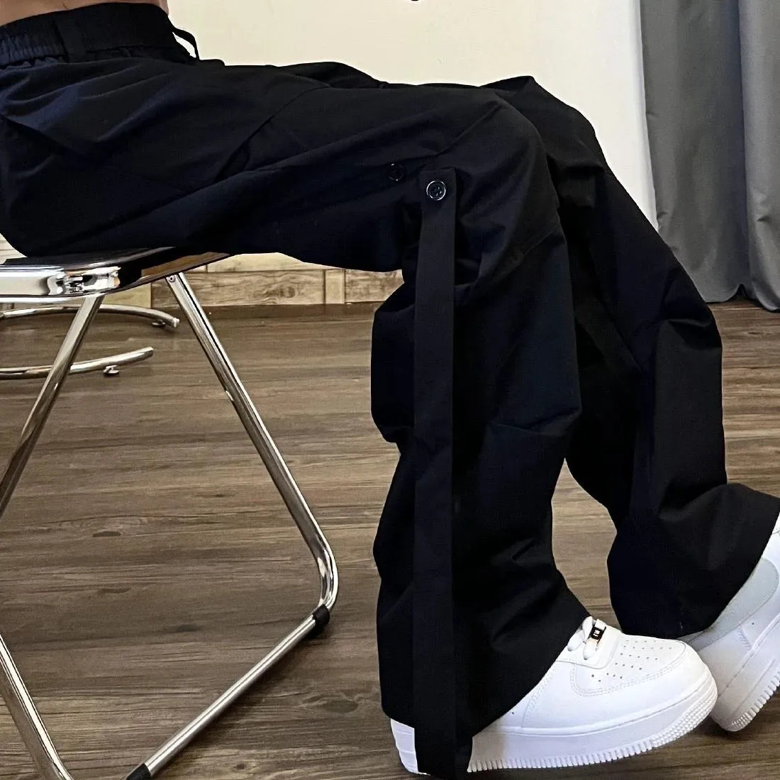 Trousers Man Stacked Grey Cargo Pants for Men Flared Hip Hop Clothing Fashion Baggy Loose Spandex Techwear Street Aesthetic Emo