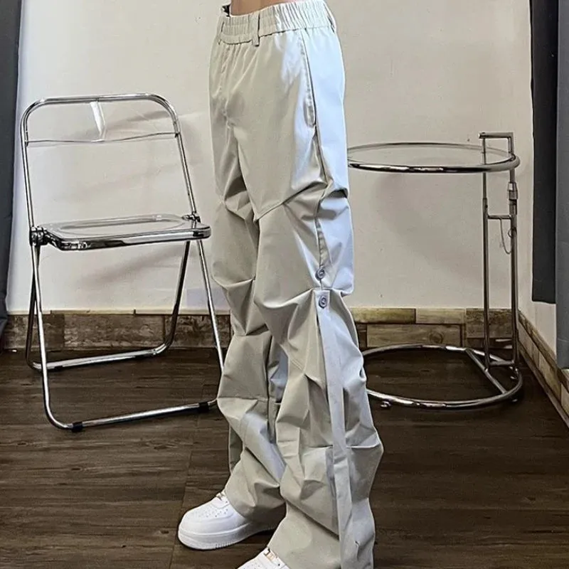 Trousers Man Stacked Grey Cargo Pants for Men Flared Hip Hop Clothing Fashion Baggy Loose Spandex Techwear Street Aesthetic Emo