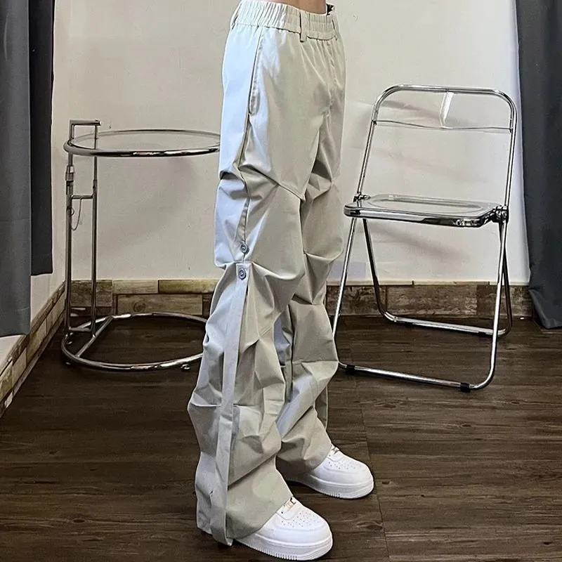 Trousers Man Stacked Grey Cargo Pants for Men Flared Hip Hop Clothing Fashion Baggy Loose Spandex Techwear Street Aesthetic Emo