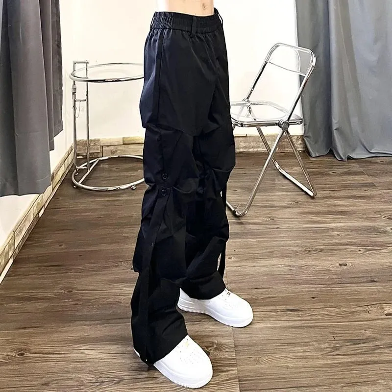 Trousers Man Stacked Grey Cargo Pants for Men Flared Hip Hop Clothing Fashion Baggy Loose Spandex Techwear Street Aesthetic Emo