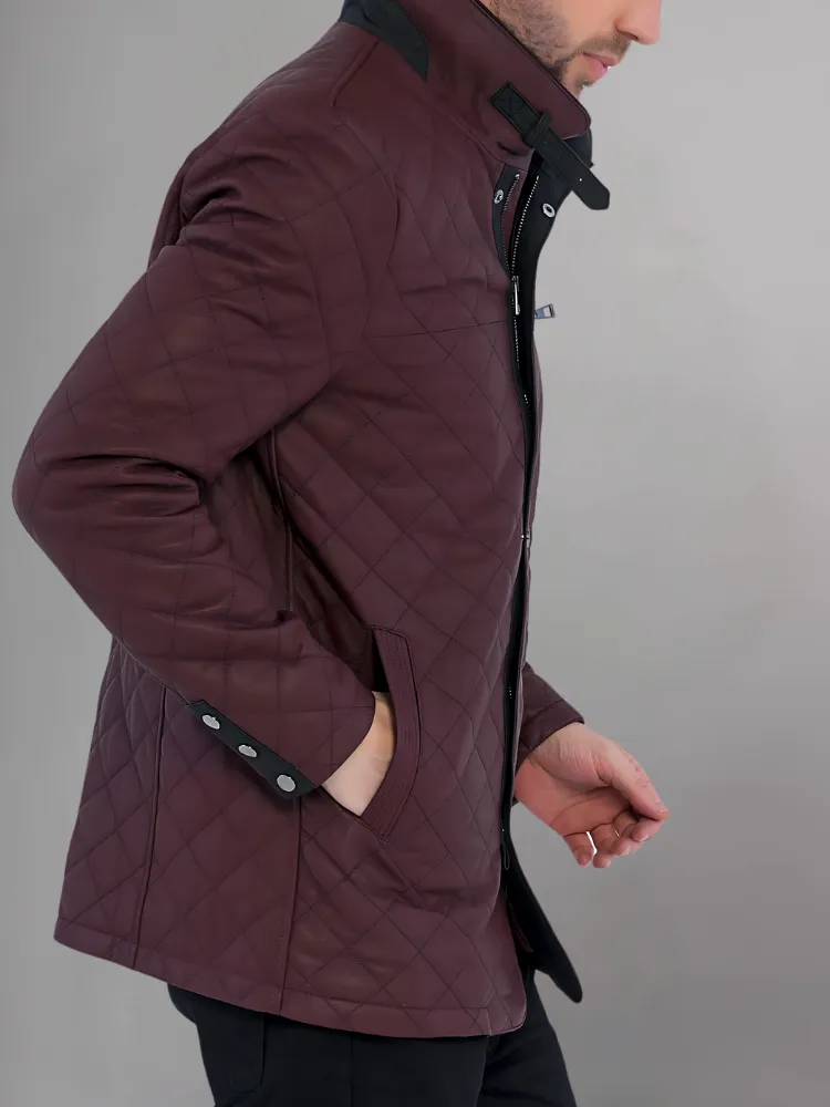 Urbane Quilted Maroon Leather Biker Jacket