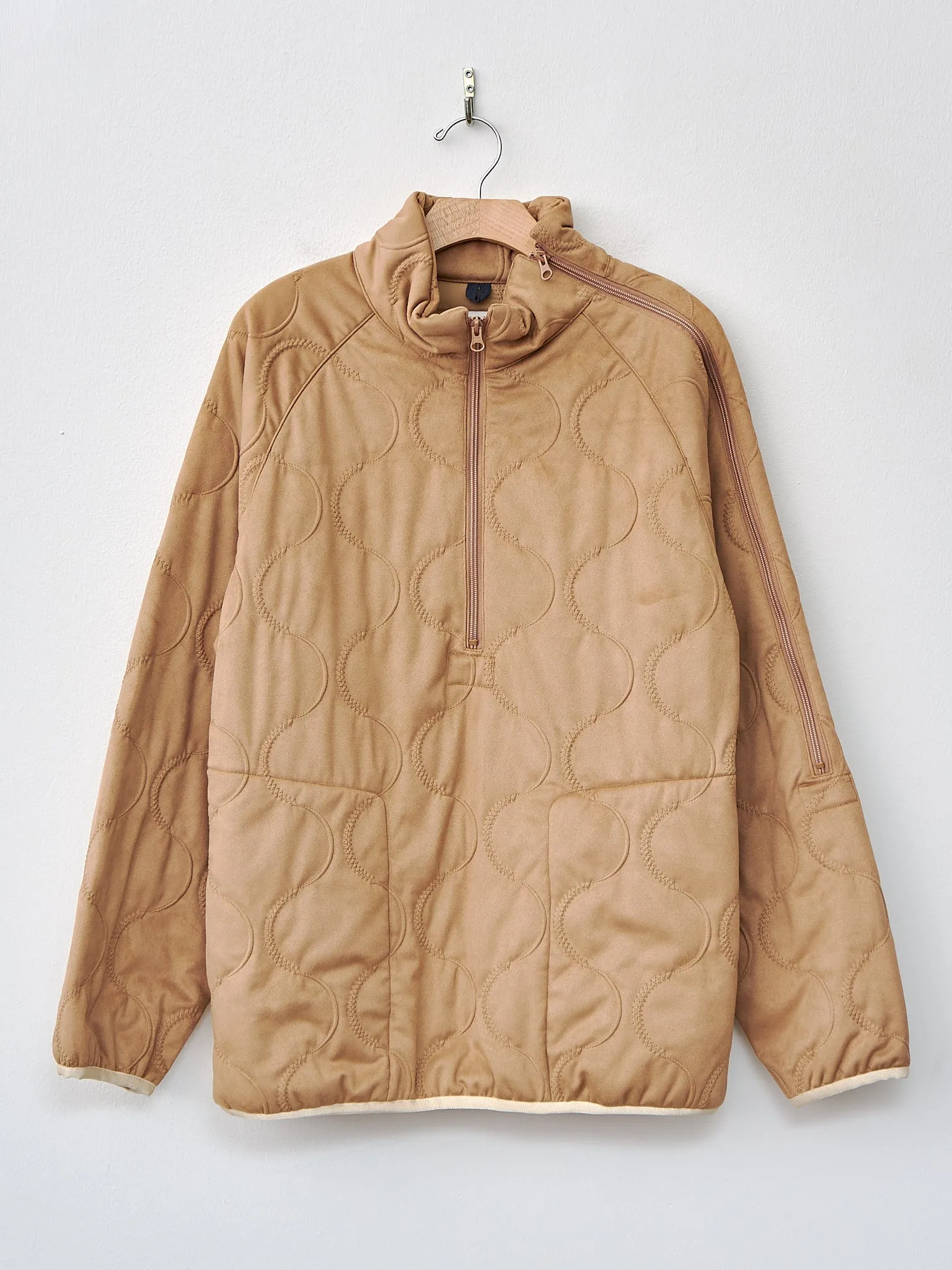 Vegan Nubuck Quilted Zip-up Shoulder Pullover Jacket - Khaki