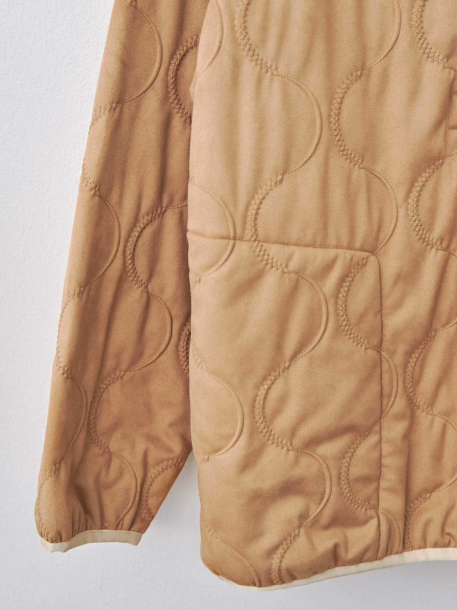 Vegan Nubuck Quilted Zip-up Shoulder Pullover Jacket - Khaki