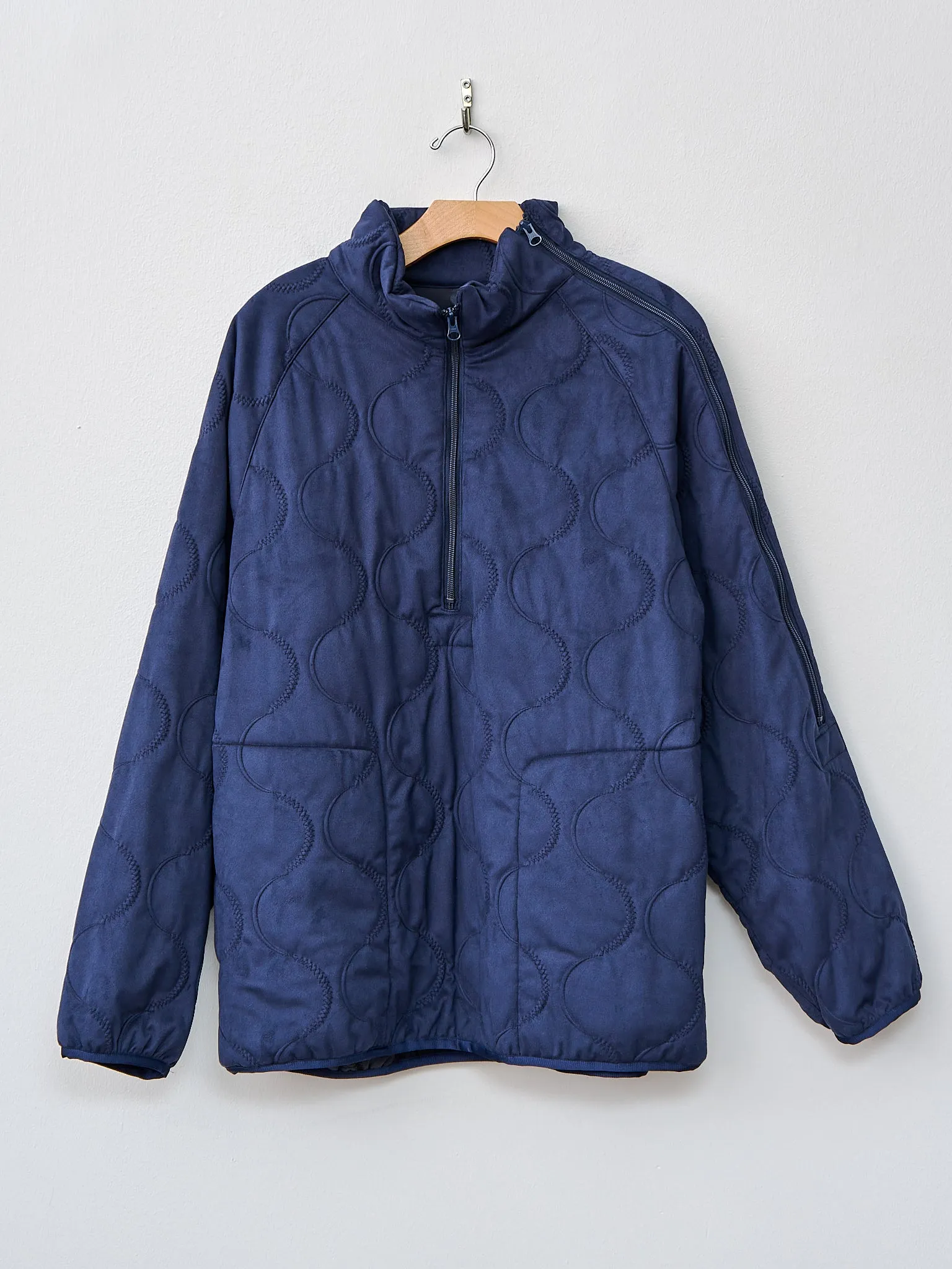 Vegan Nubuck Quilted Zip-up Shoulder Pullover Jacket - Navy