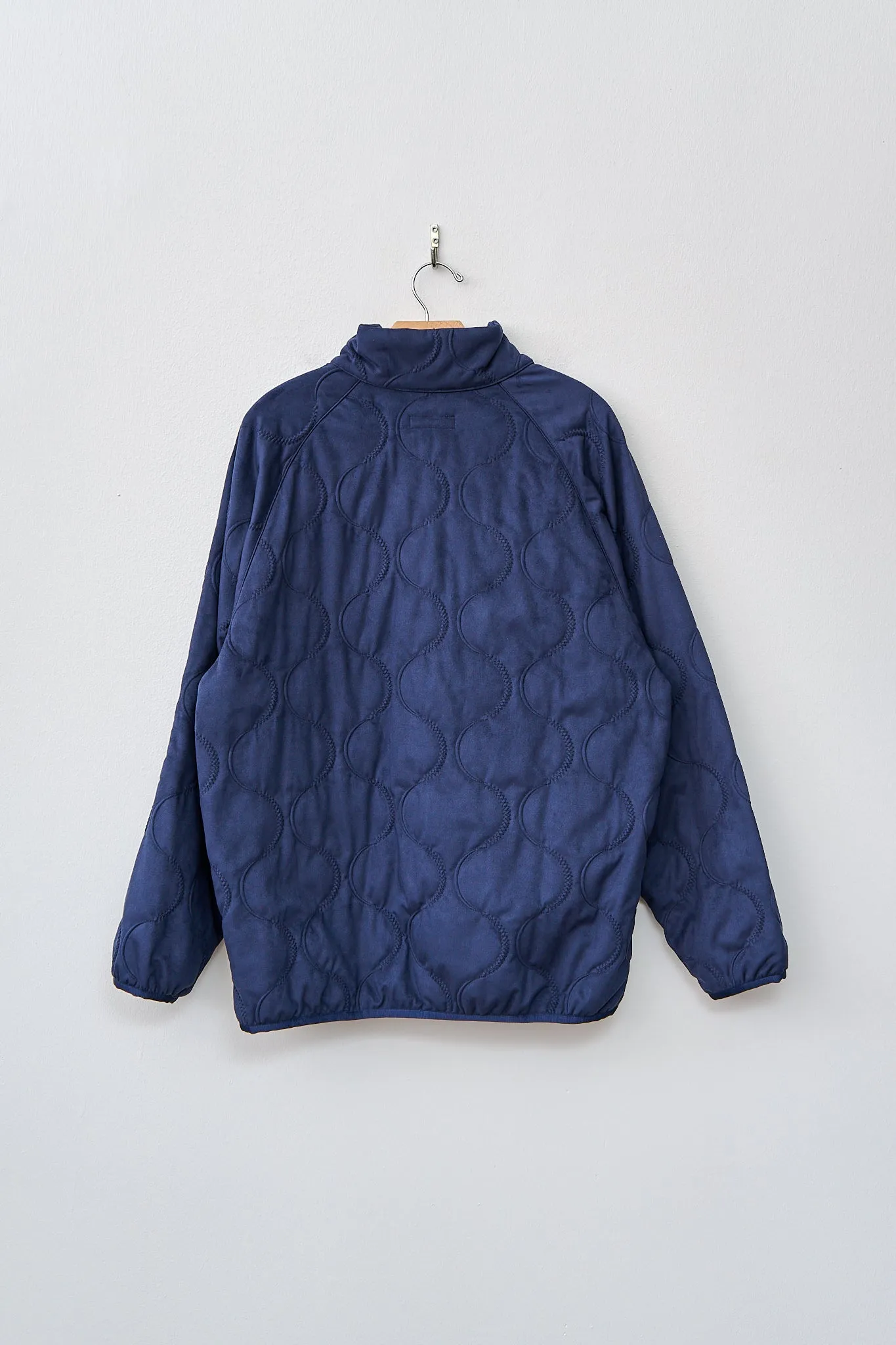 Vegan Nubuck Quilted Zip-up Shoulder Pullover Jacket - Navy