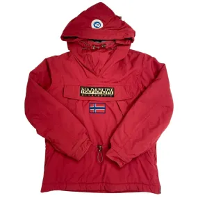 Vintage 90s 00s Red Napapijri Pullover Stitched Spellout Logo Jacket M