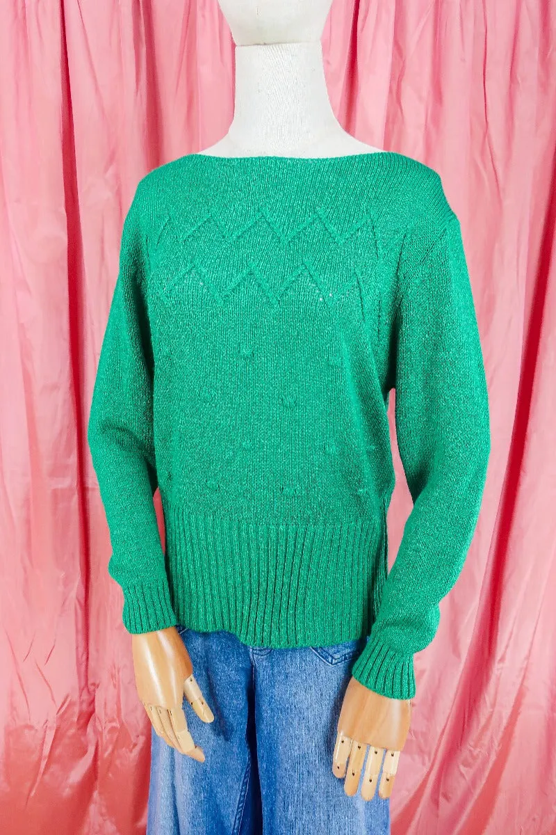 Vintage Jumper - 80's Shamrock Chevron Knit - Size M/L