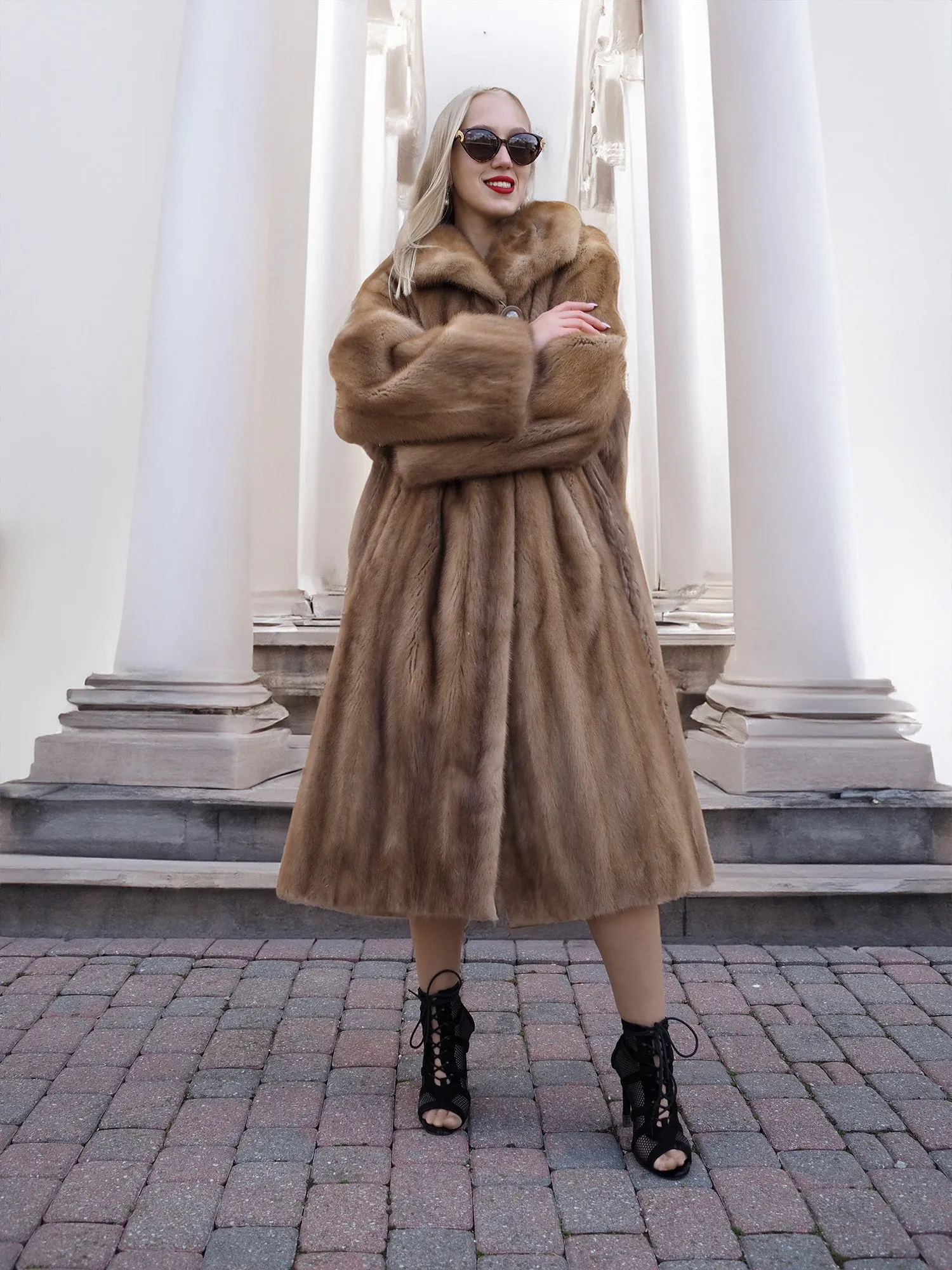 Vintage Pastel Canadian Brown Mink Fur Coat L to 2XL