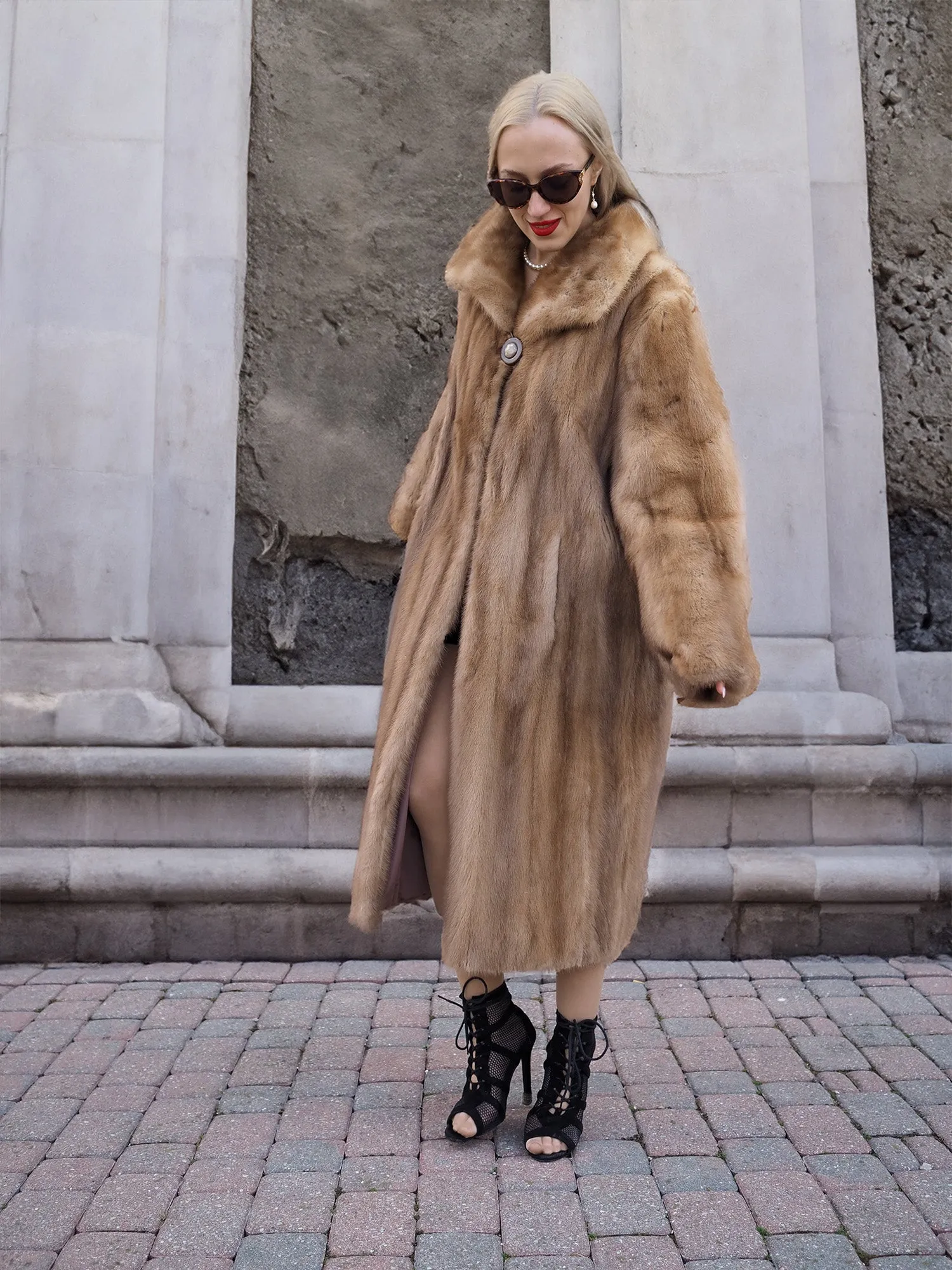 Vintage Pastel Canadian Brown Mink Fur Coat L to 2XL