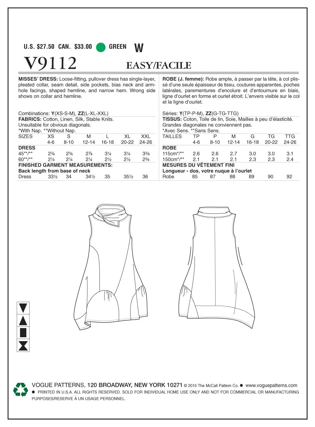 Vogue Pattern V9112 Misses' Asymmetrical Seam-Detail Dress