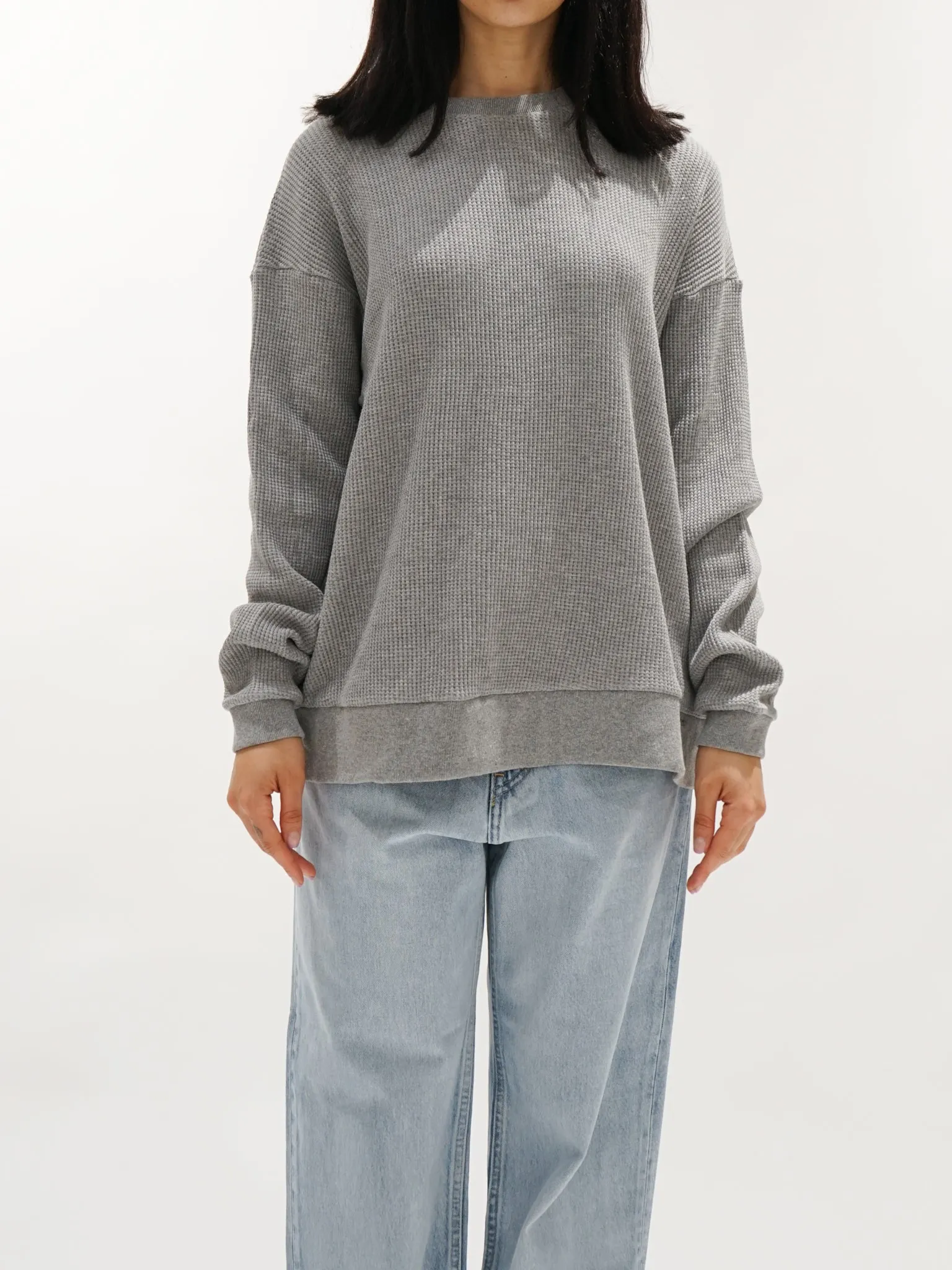 Waffle Knit Pullover - Gray