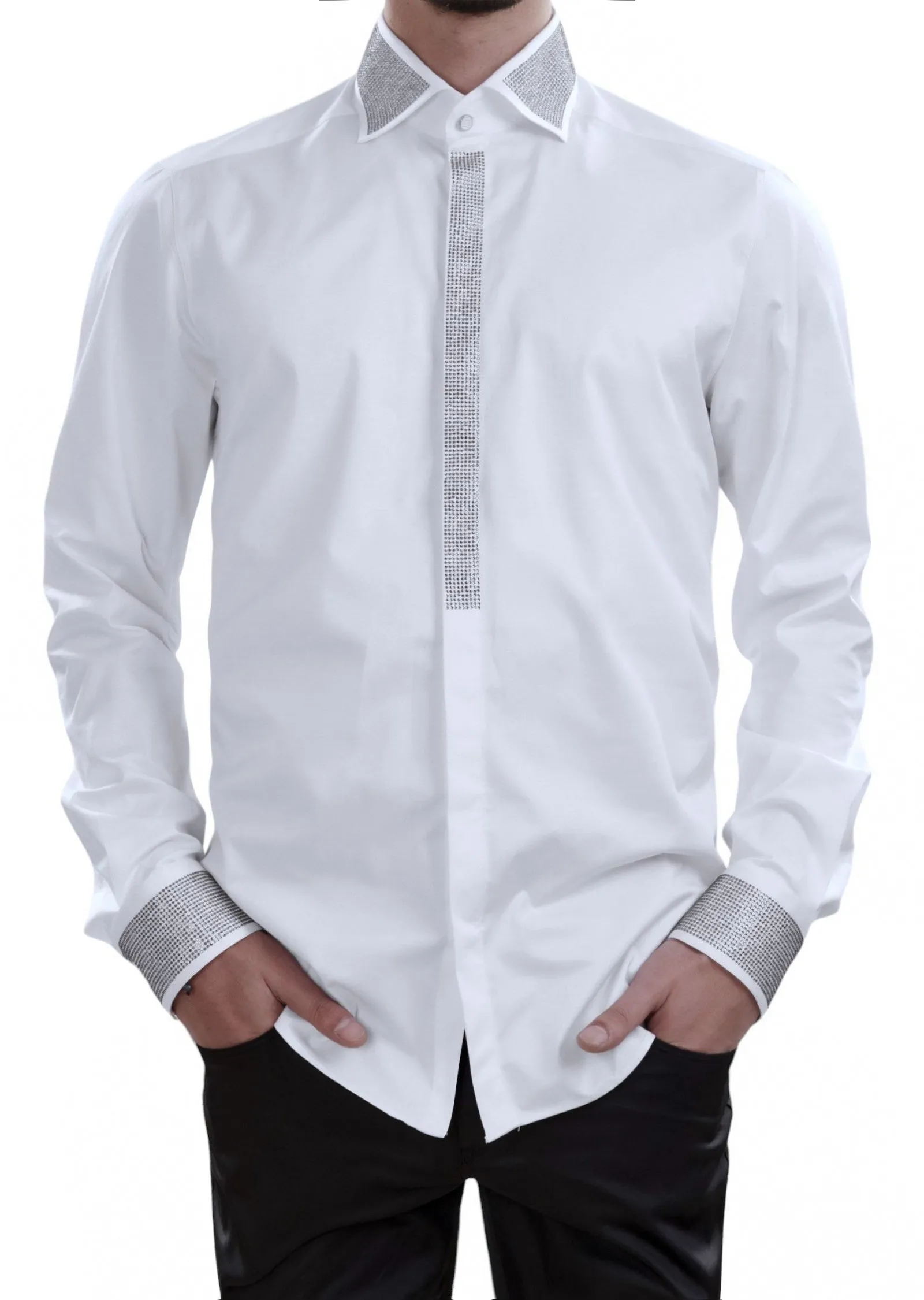 White Silver Panel Rhinestone Shirt