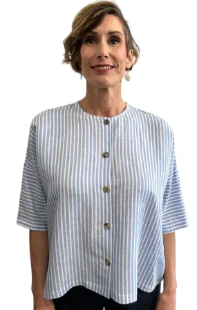 Wide cut Blouse Linen Pinstripe Azzurro & White