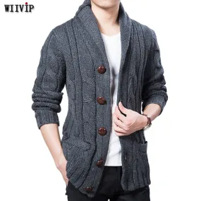 WIIVIP New Winter Spring Sweater Men Thick Wool Blend Full Sleeves Solid Cardigans Mens Outwear Sweatercoat Knited YW021