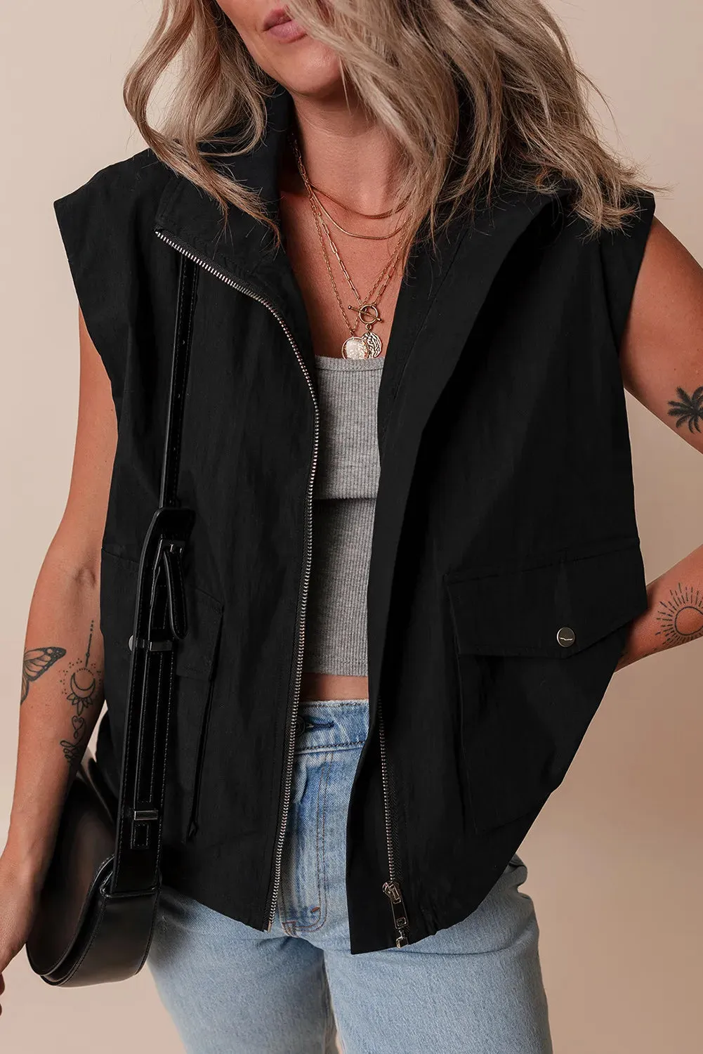 Women's Pocketed Zip Up Vest Coat