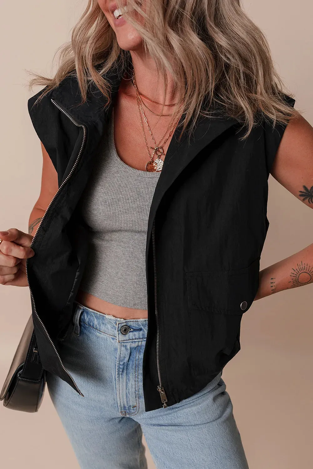 Women's Pocketed Zip Up Vest Coat