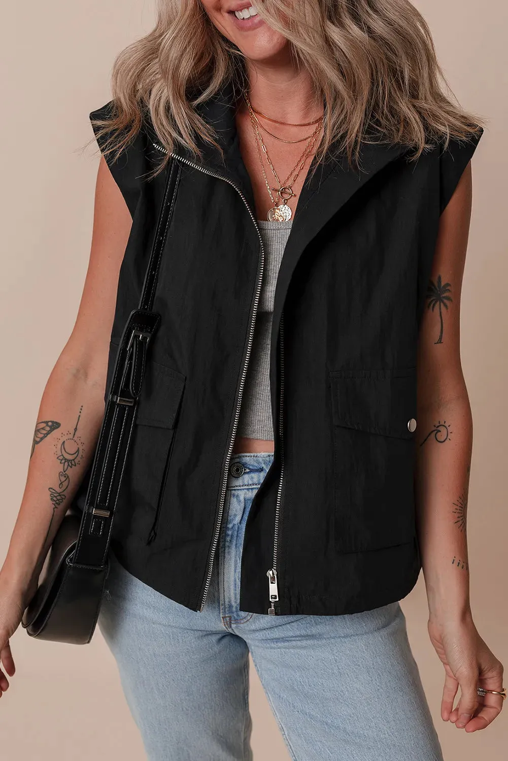 Women's Pocketed Zip Up Vest Coat