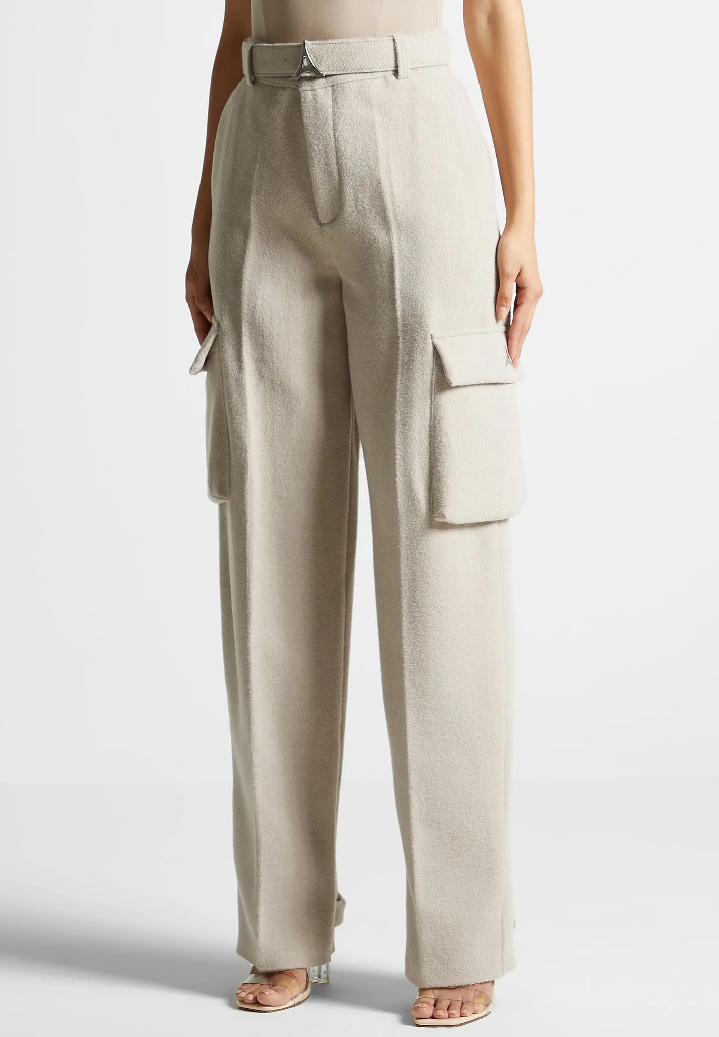 Wool Tailored Cargo Trousers - Beige