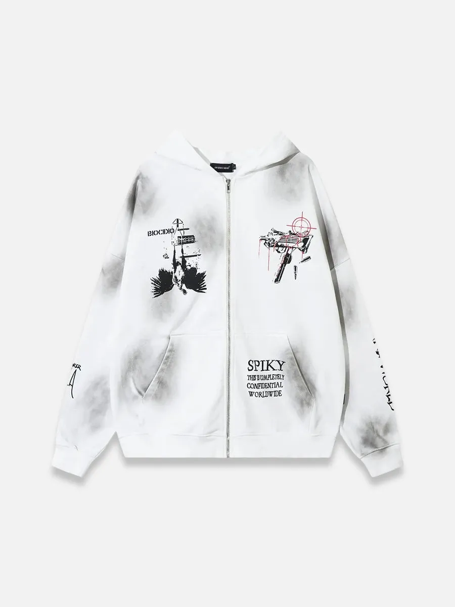 Y2K Gun And Fallen Angel Zip-up Hoodie